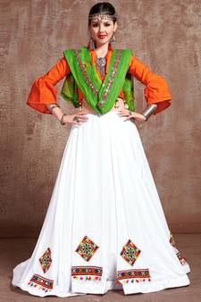 Orange Semi Stitched Lehenga Choli Art Silk Semi Stitched Ceremonial Ethnic Lehengas