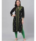Ada Hand Embroidered Black Cotton Lucknowi Chikan Women Kurta - A444739