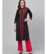 Hand Embroidered Black Cotton Lucknow Chikan Women Kurta