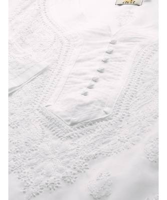 Hand Embroidered White Cotton Lucknow Chikan Women Kurta 4