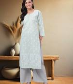 Hand Embroidered Grey Cotton Lucknow Chikankari Women Kurta