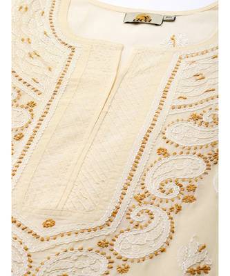 Hand Embroidered Fawn Cotton Lucknowi Chikankari Indian Women Kurta 4