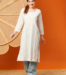 Hand Embroidered White Cotton Lucknowi Chikankari Women Kurta