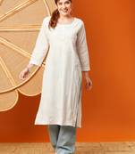 Hand Embroidered White Cotton Lucknowi Chikankari Women Kurta