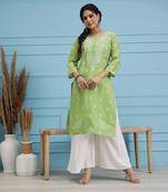 Hand Embroidered Green Cotton Lucknowi Chikan Women Kurta