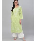 Hand Embroidered Green Cotton Lucknow Chikankari Women Kurta