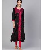 Hand Embroidered Black Cotton Lucknow Chikan Women Kurta