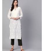 Hand Embroidered White Cotton Lucknow Chikan Women Kurta
