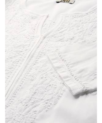 Hand Embroidered White Cotton Lucknow Chikan Women Kurta 4