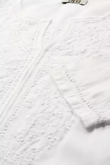Hand Embroidered White Cotton Lucknow Chikan Women Kurta