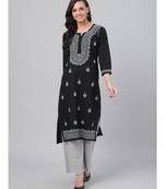 Hand Embroidered Black Cotton Lucknowi Chikan Women Kurta