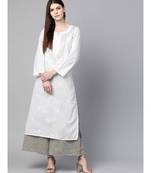 Hand Embroidered White Cotton Lucknow Chikankari Women Kurta With Muqaish Work