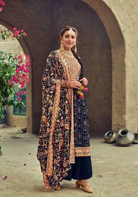 Neavy Blue Plaza Suit Embroidary Work with heavy Dupatta 1