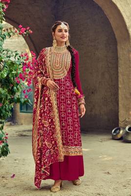Rani Pink Plaza Suit Embroidary Work with heavy Dupatta 1