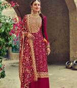 Rani Pink Plaza Suit Embroidary Work with heavy Dupatta