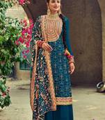Aqua Blue Plaza Suit Embroidary Work with heavy Dupatta