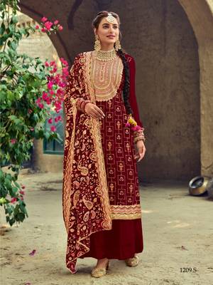 Maroon Plaza Suit Embroidary Work with heavy Dupatta 1