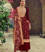 Maroon Plaza Suit Embroidary Work with heavy Dupatta