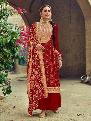 Red Plaza Suit Embroidary Work with heavy Dupatta 1