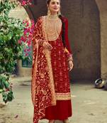 Red Plaza Suit Embroidary Work with heavy Dupatta
