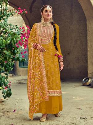 Yellow Plaza Suit Embroidary Work with heavy Dupatta 1