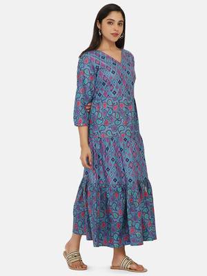 Purple Printed Long Dress 6