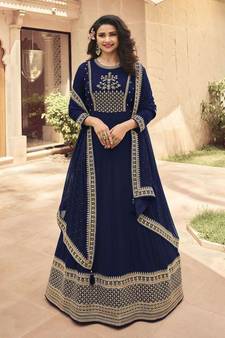 Blue embroidered georgette salwar