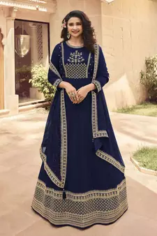 Blue embroidered georgette salwar