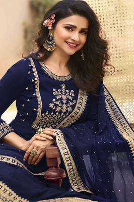 Blue embroidered georgette salwar 2