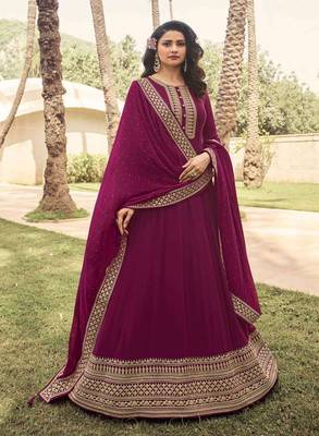 Dark-magenta embroidered georgette salwar 1
