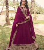 Dark-magenta embroidered georgette salwar