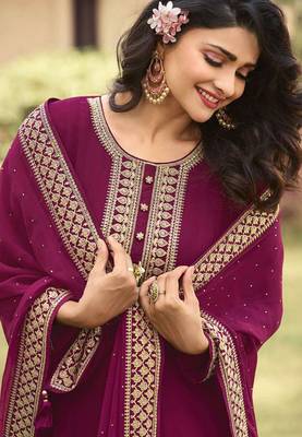 Dark-magenta embroidered georgette salwar 2