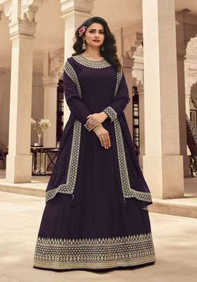 Wine Embroidered Georgette Anarkali Suit with Dupatta for Women 1