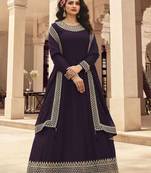 Wine Embroidered Georgette Anarkali Suit with Dupatta for Women