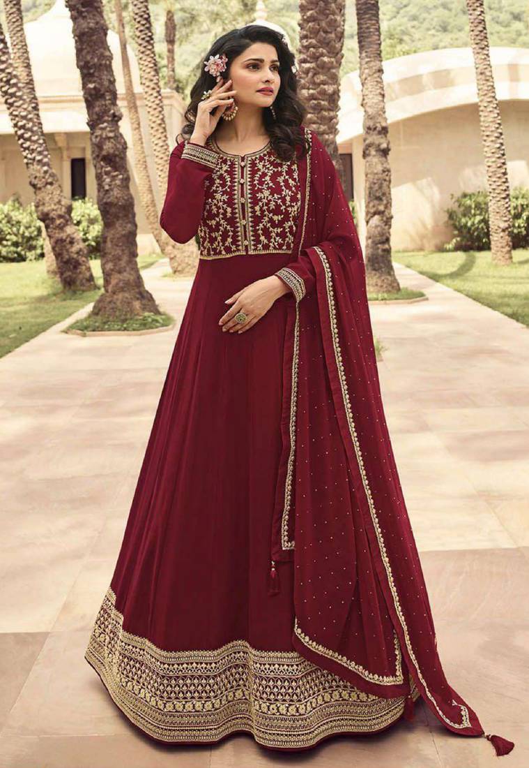 Maroon embroidered georgette salwar