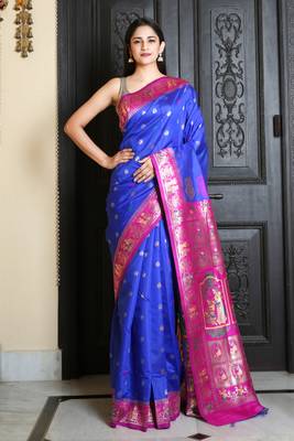 Royal Blue baluchori silk saree 1