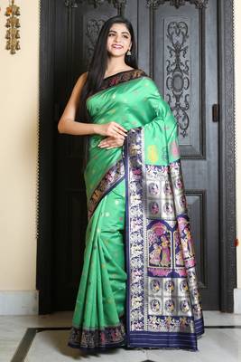 light green baluchori silk saree 1