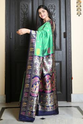 light green baluchori silk saree 2