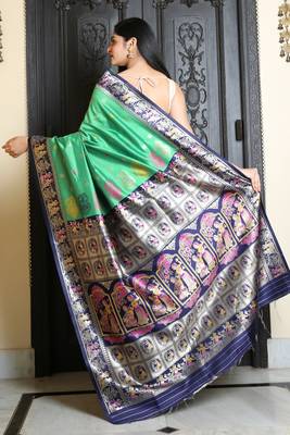 light green baluchori silk saree 4