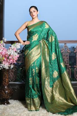 Deep Green Khaddi benarasi saree 1