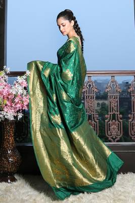 Deep Green Khaddi benarasi saree 3