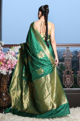Deep Green Khaddi benarasi saree 4