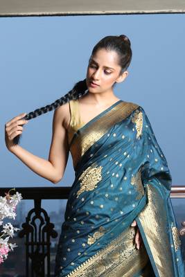 Peacock Blue Khaddi benarasi saree 2