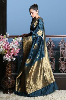 Peacock Blue Khaddi benarasi saree 3