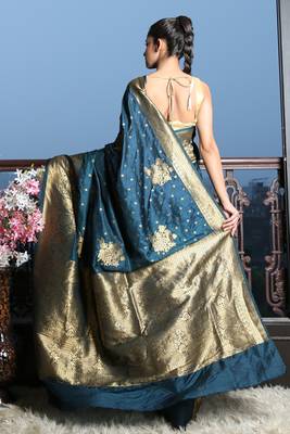 Peacock Blue Khaddi benarasi saree 4