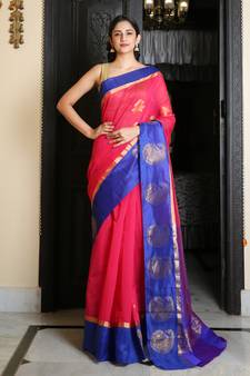 Pink Kakinada silk with Blue border
