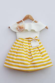 White Lycra Top with Yellow Stripe Skirt