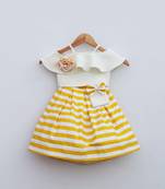 White Lycra Top with Yellow Stripe Skirt