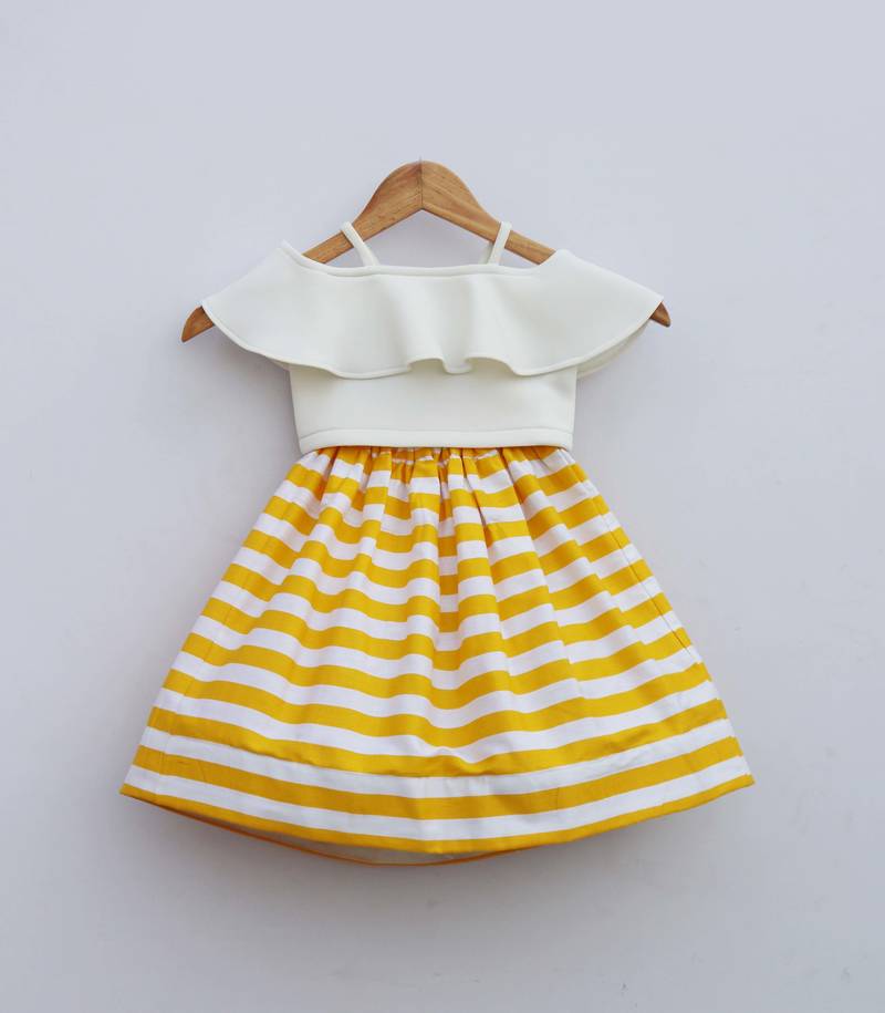 White Lycra Top with Yellow Stripe Skirt