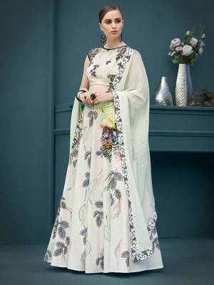 Cream printed silk unstitched lehenga 1